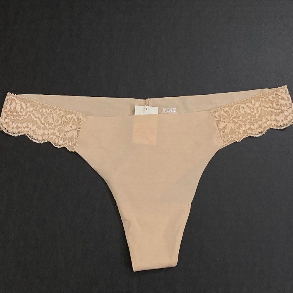 Victoria’s Secret Pink Supersoft raw cut thong panty beige